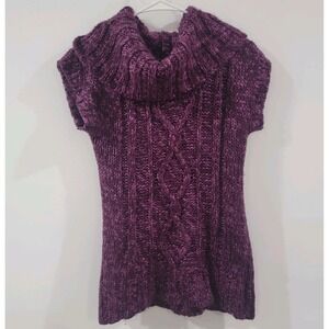 Y2K Mudd Womens Tunic Sweater Small Cowl‎ Neck Purple Cable Knit Elana Bella